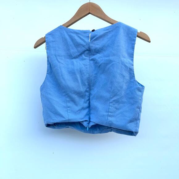 Yellow The Label Yllw Set Wide Leg Pants Crop Blue Vacation Co-Ord Medium Small - Picture 4 of 14